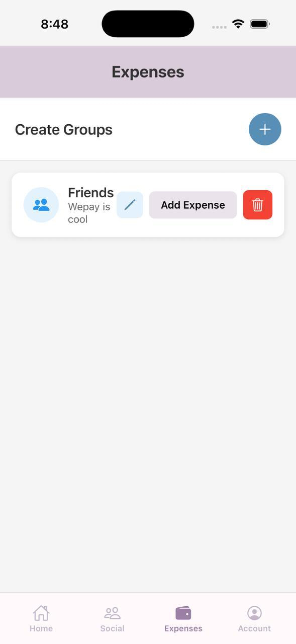 WePay expenses screen