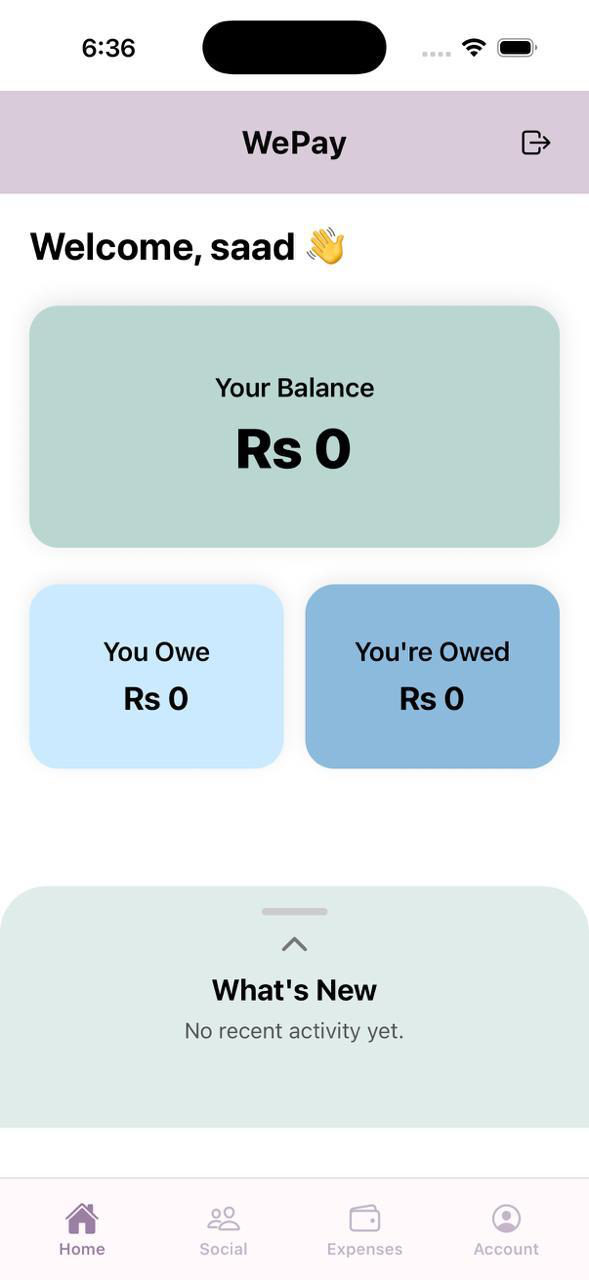 WePay home screen