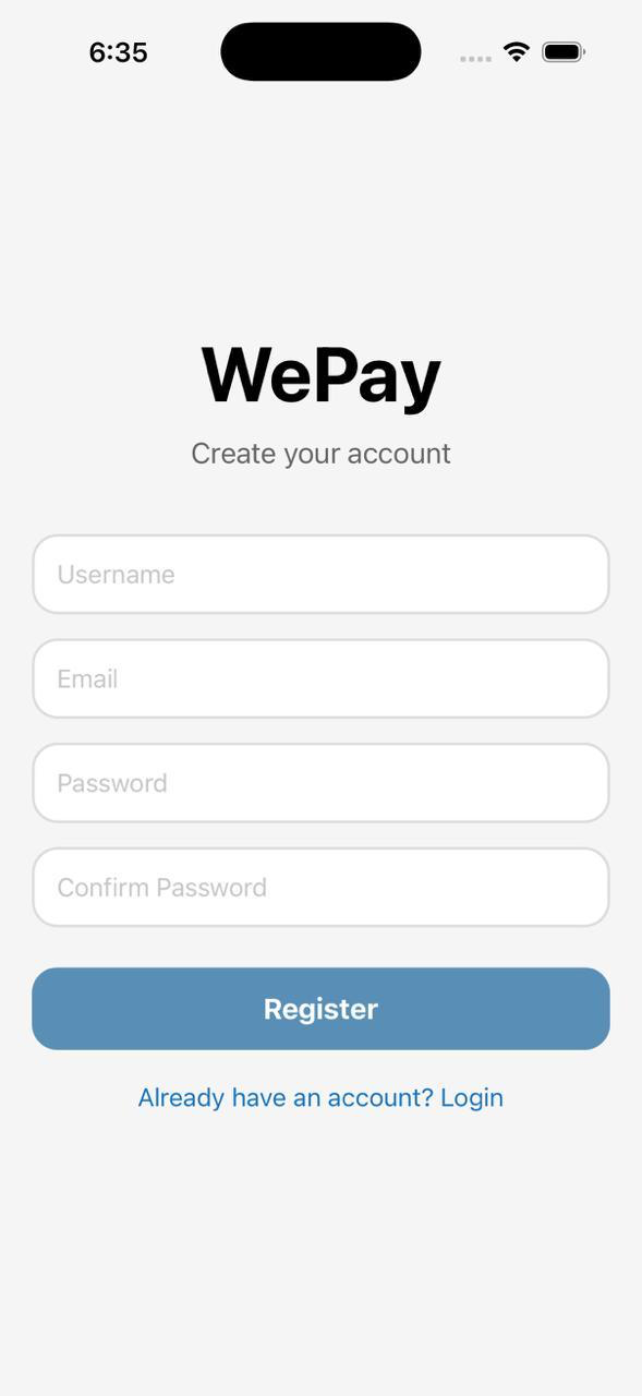 WePay login screen